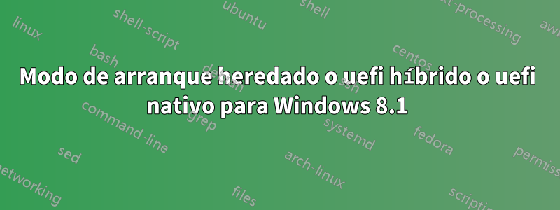 Modo de arranque heredado o uefi híbrido o uefi nativo para Windows 8.1