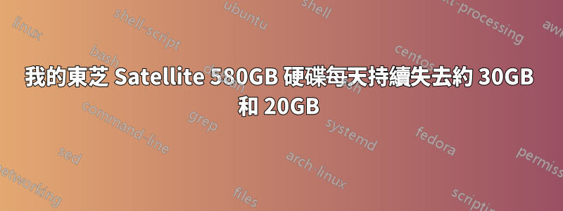 我的東芝 Satellite 580GB 硬碟每天持續失去約 30GB 和 20GB