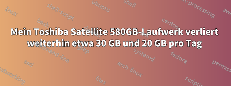 Mein Toshiba Satellite 580GB-Laufwerk verliert weiterhin etwa 30 GB und 20 GB pro Tag