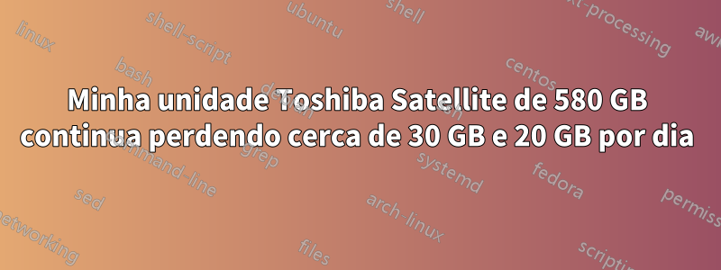 Minha unidade Toshiba Satellite de 580 GB continua perdendo cerca de 30 GB e 20 GB por dia