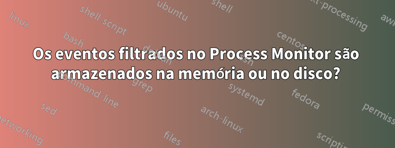 Os eventos filtrados no Process Monitor são armazenados na memória ou no disco?