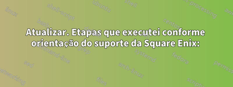 Atualizar. Etapas que executei conforme orientação do suporte da Square Enix: