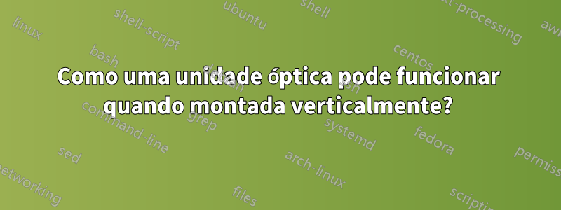 Como uma unidade óptica pode funcionar quando montada verticalmente?