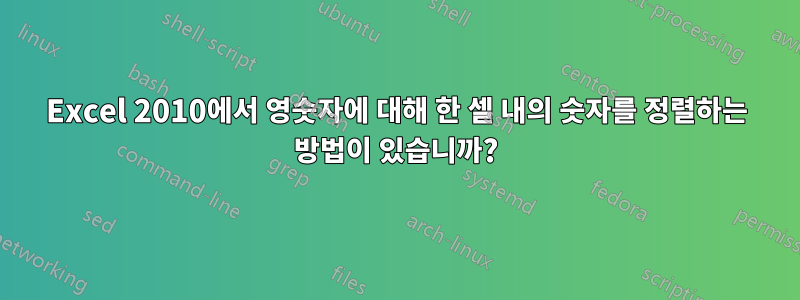 Excel 2010에서 영숫자에 대해 한 셀 내의 숫자를 정렬하는 방법이 있습니까?