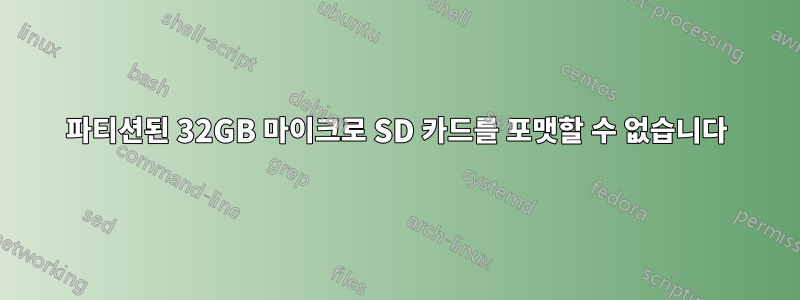 파티션된 32GB 마이크로 SD 카드를 포맷할 수 없습니다