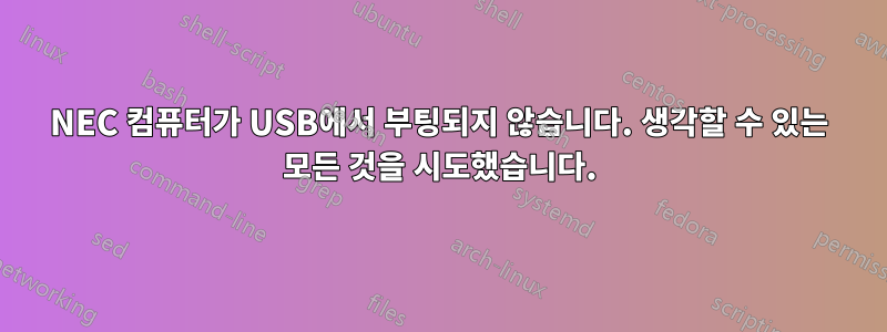 NEC 컴퓨터가 USB에서 부팅되지 않습니다. 생각할 수 있는 모든 것을 시도했습니다.