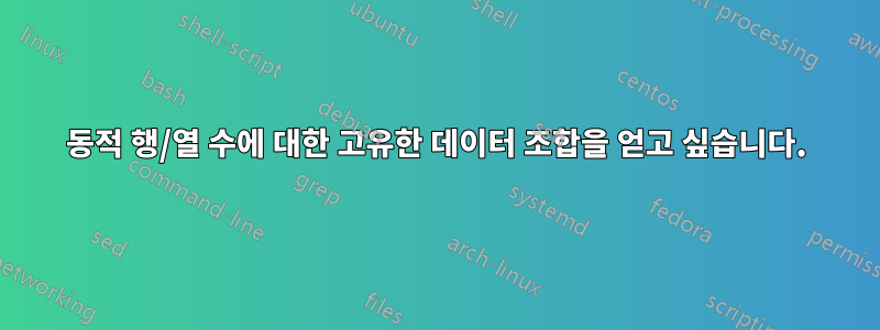 동적 행/열 수에 대한 고유한 데이터 조합을 얻고 싶습니다.