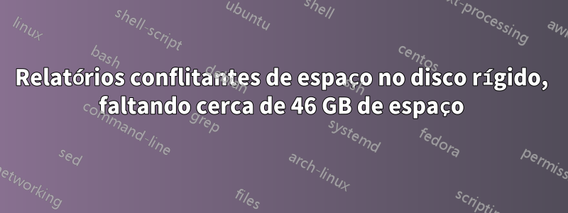 Relatórios conflitantes de espaço no disco rígido, faltando cerca de 46 GB de espaço