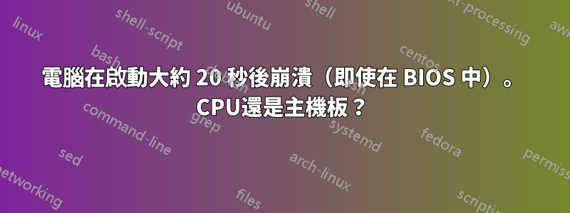 電腦在啟動大約 20 秒後崩潰（即使在 BIOS 中）。 CPU還是主機板？