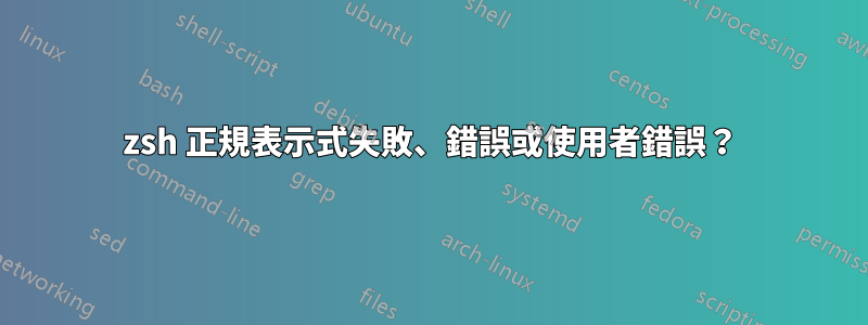 zsh 正規表示式失敗、錯誤或使用者錯誤？