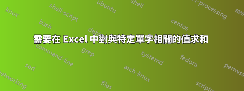 需要在 Excel 中對與特定單字相關的值求和