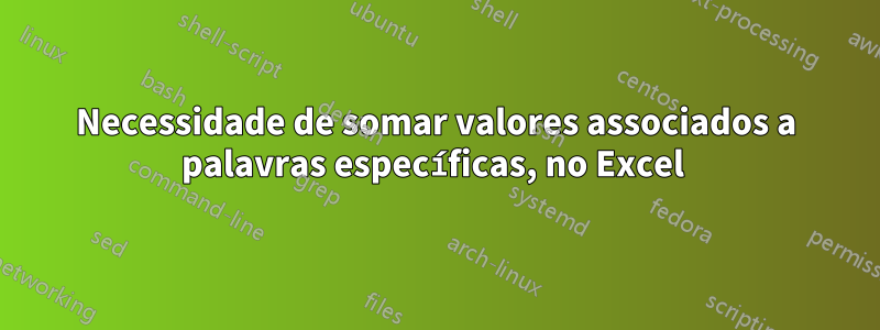 Necessidade de somar valores associados a palavras específicas, no Excel 