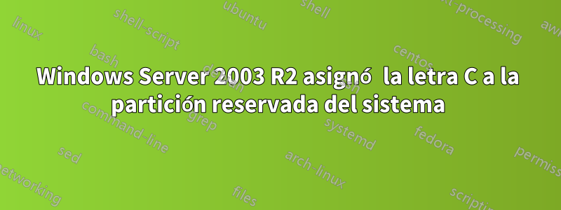 Windows Server 2003 R2 asignó la letra C a la partición reservada del sistema