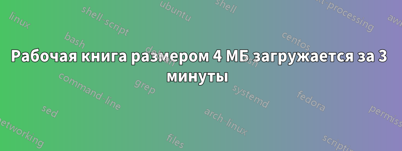 Рабочая книга размером 4 МБ загружается за 3 минуты 