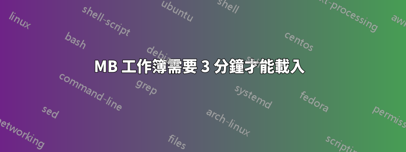 4MB 工作簿需要 3 分鐘才能載入 