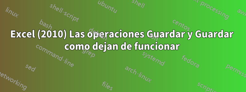 Excel (2010) Las operaciones Guardar y Guardar como dejan de funcionar