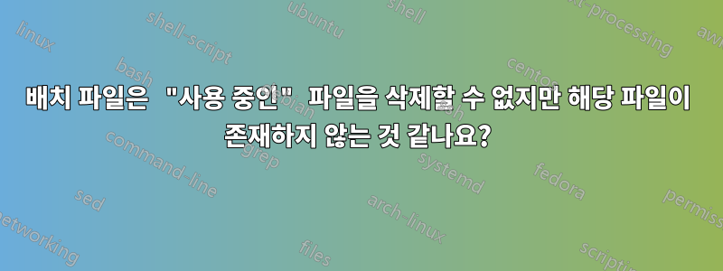배치 파일은 "사용 중인" 파일을 삭제할 수 없지만 해당 파일이 존재하지 않는 것 같나요?