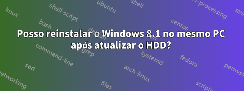 Posso reinstalar o Windows 8.1 no mesmo PC após atualizar o HDD?