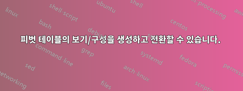 피벗 테이블의 보기/구성을 생성하고 전환할 수 있습니다.