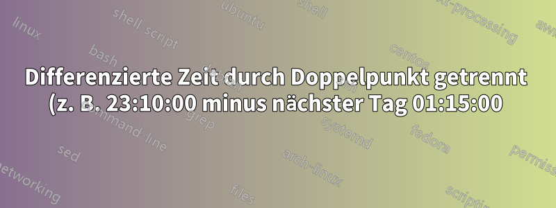 Differenzierte Zeit durch Doppelpunkt getrennt (z. B. 23:10:00 minus nächster Tag 01:15:00) in Excel