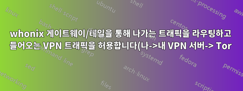 whonix 게이트웨이/테일을 통해 나가는 트래픽을 라우팅하고 들어오는 VPN 트래픽을 허용합니다(나->내 VPN 서버-> Tor).