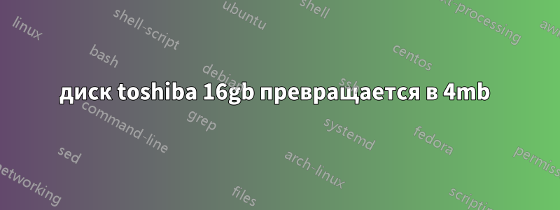 диск toshiba 16gb превращается в 4mb 