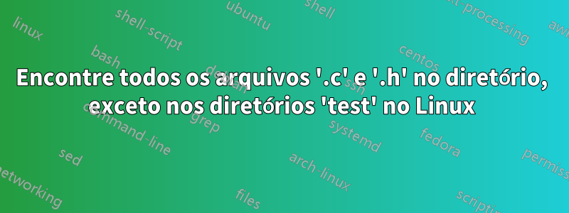 Encontre todos os arquivos '.c' e '.h' no diretório, exceto nos diretórios 'test' no Linux