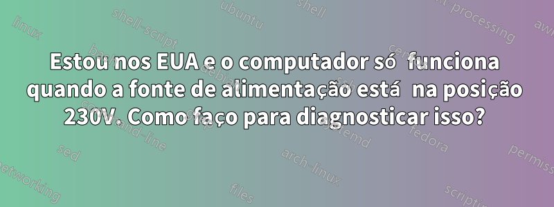 Estou nos EUA e o computador só funciona quando a fonte de alimentação está na posição 230V. Como faço para diagnosticar isso?