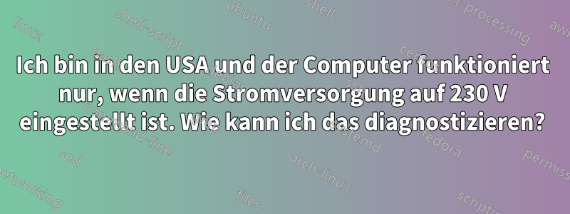 Ich bin in den USA und der Computer funktioniert nur, wenn die Stromversorgung auf 230 V eingestellt ist. Wie kann ich das diagnostizieren?