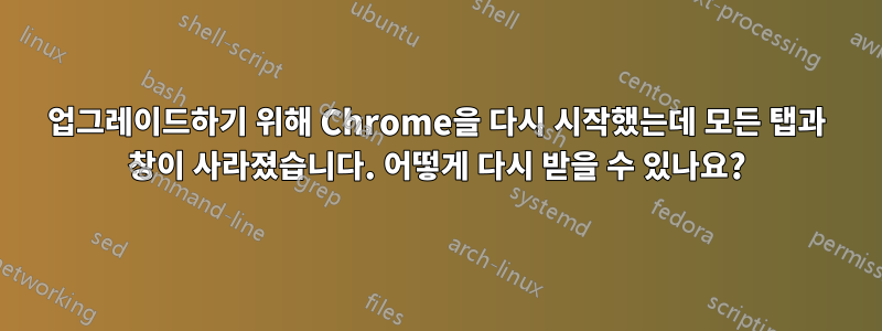 업그레이드하기 위해 Chrome을 다시 시작했는데 모든 탭과 창이 사라졌습니다. 어떻게 다시 받을 수 있나요?