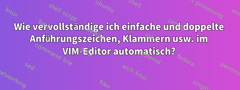 Wie vervollständige ich einfache und doppelte Anführungszeichen, Klammern usw. im VIM-Editor automatisch?