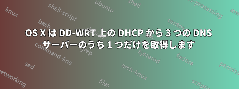 OS X は DD-WRT 上の DHCP から 3 つの DNS サーバーのうち 1 つだけを取得します