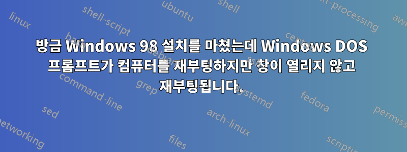 방금 Windows 98 설치를 마쳤는데 Windows DOS 프롬프트가 컴퓨터를 재부팅하지만 창이 열리지 않고 재부팅됩니다.