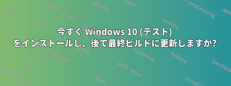 今すぐ Windows 10 (テスト) をインストールし、後で最終ビルドに更新しますか?