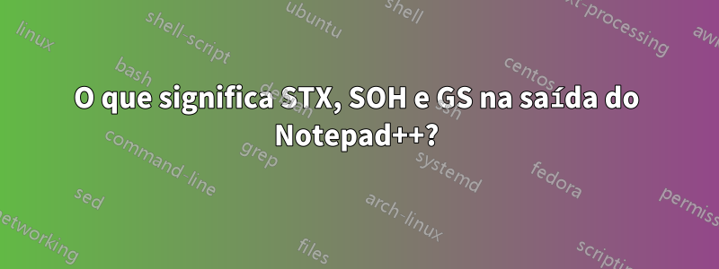 O que significa STX, SOH e GS na saída do Notepad++?