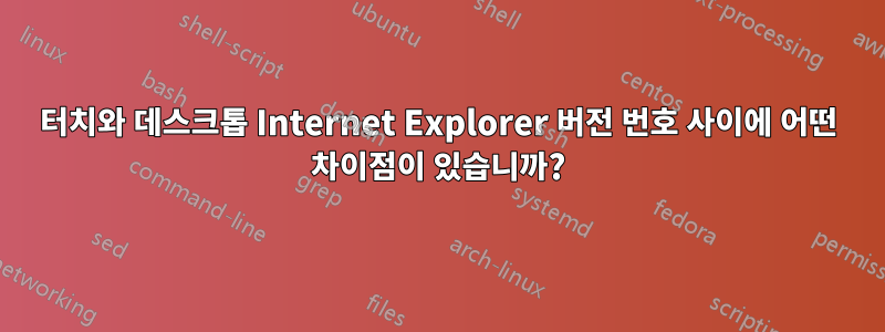 터치와 데스크톱 Internet Explorer 버전 번호 사이에 어떤 차이점이 있습니까?