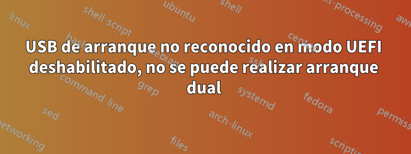 USB de arranque no reconocido en modo UEFI deshabilitado, no se puede realizar arranque dual