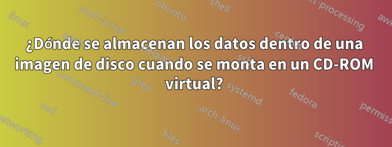 ¿Dónde se almacenan los datos dentro de una imagen de disco cuando se monta en un CD-ROM virtual?