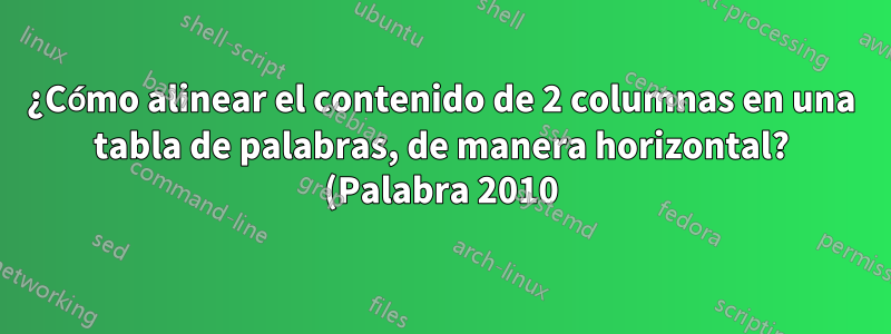 ¿Cómo alinear el contenido de 2 columnas en una tabla de palabras, de manera horizontal? (Palabra 2010)