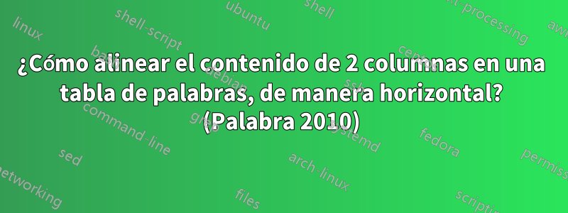 ¿Cómo alinear el contenido de 2 columnas en una tabla de palabras, de manera horizontal? (Palabra 2010)