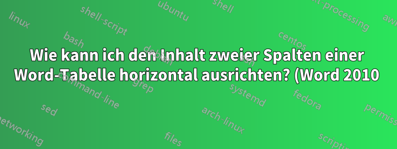 Wie kann ich den Inhalt zweier Spalten einer Word-Tabelle horizontal ausrichten? (Word 2010)