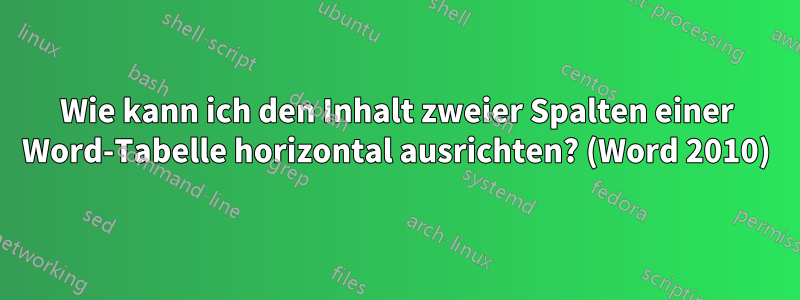 Wie kann ich den Inhalt zweier Spalten einer Word-Tabelle horizontal ausrichten? (Word 2010)