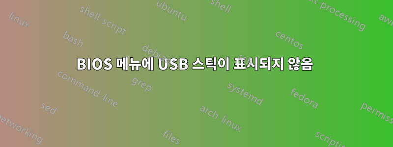 BIOS 메뉴에 USB 스틱이 표시되지 않음