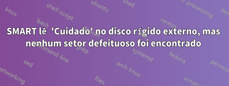 SMART lê 'Cuidado' no disco rígido externo, mas nenhum setor defeituoso foi encontrado