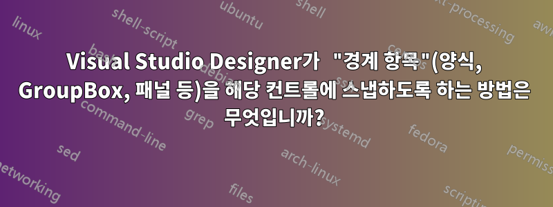 Visual Studio Designer가 "경계 항목"(양식, GroupBox, 패널 등)을 해당 컨트롤에 스냅하도록 하는 방법은 무엇입니까?