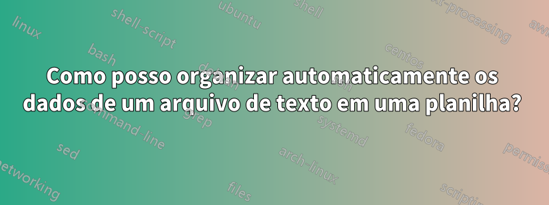 Como posso organizar automaticamente os dados de um arquivo de texto em uma planilha?