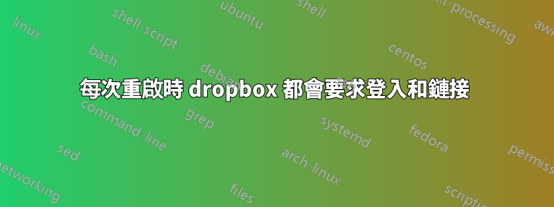每次重啟時 dropbox 都會要求登入和鏈接
