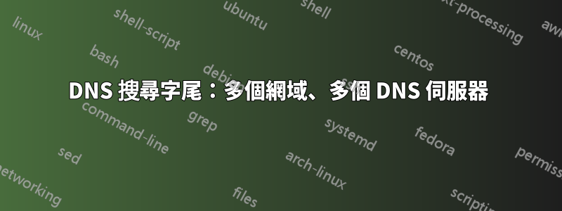 DNS 搜尋字尾：多個網域、多個 DNS 伺服器