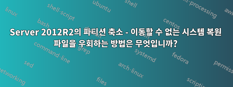 Server 2012R2의 파티션 축소 - 이동할 수 없는 시스템 복원 파일을 우회하는 방법은 무엇입니까?