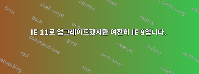 IE 11로 업그레이드했지만 여전히 IE 9입니다.